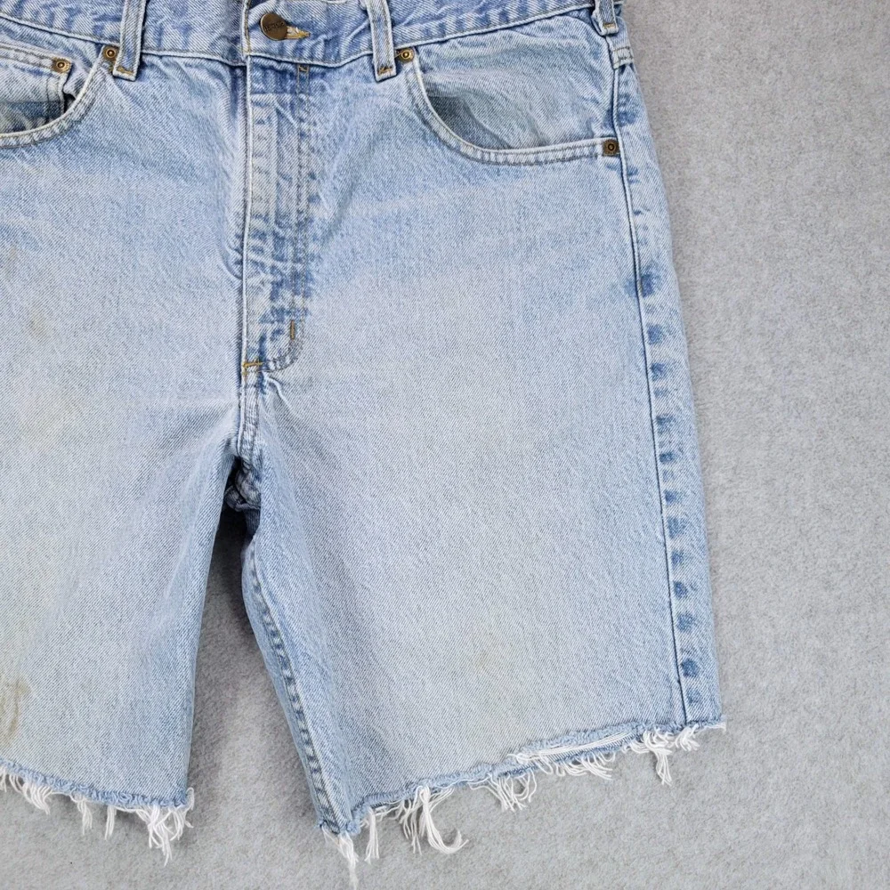 Carhartt Denim Shorts Mens 36 Light Wash Blue B18STW Raw Hem Distressed Cut Offs